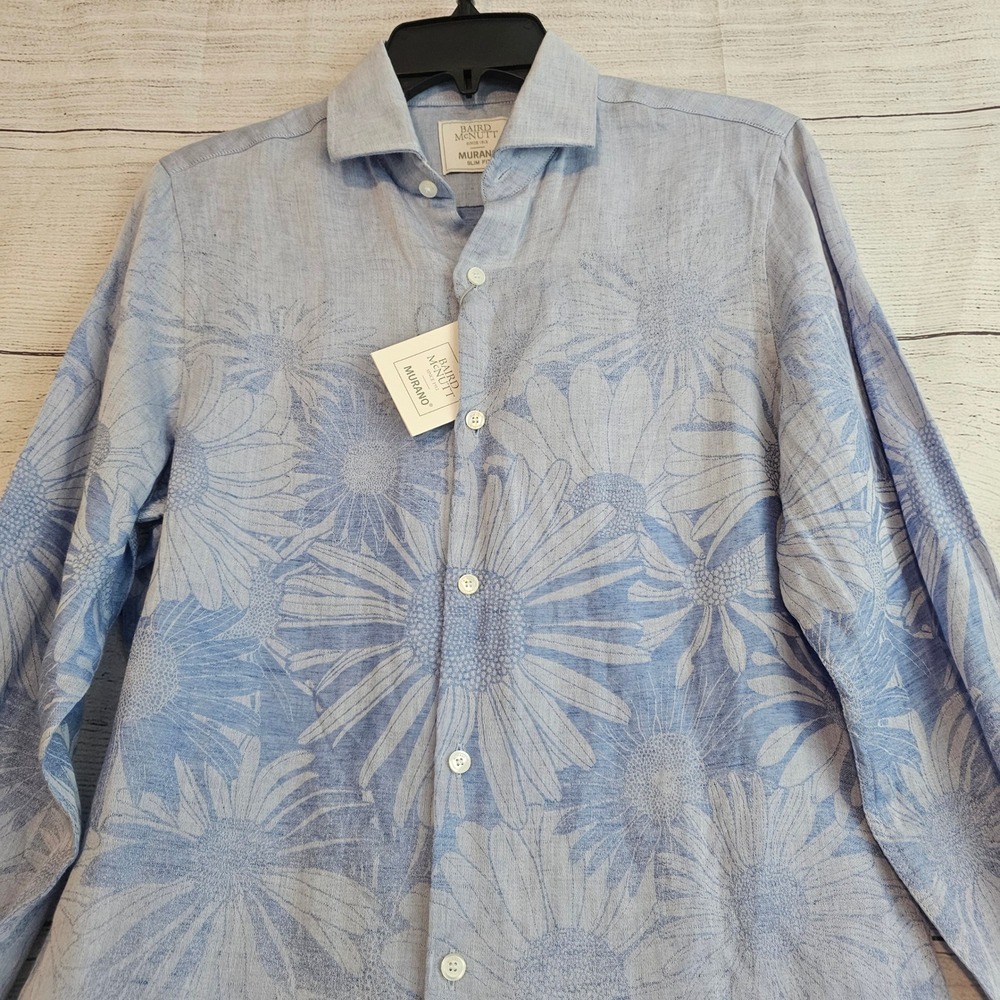 Murano Baird McNutt Small Slim Fit Blue Floral Linen Blend Button Down NWT L946